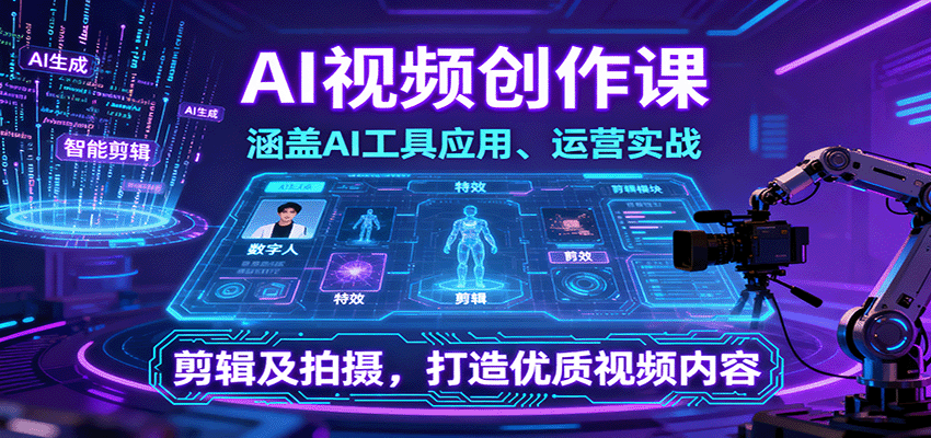 AI视频创作课，涵盖AI工具应用、运营实战、剪辑及拍摄，打造优质视频内容客创社区-专注互联网轻资产资源整合与分享客创社区-专注互联网轻资产资源整合与分享