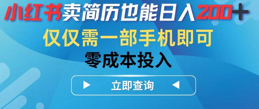 小红书卖简历也能日入200+,仅需一部手机即可,零成本投入