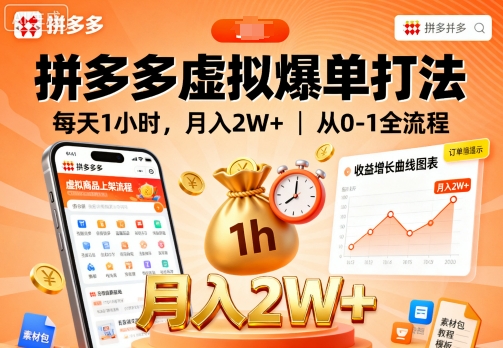 拼多多虚拟爆单打法，每天1小时，月入2W+，从0-1全流程客创社区-专注互联网轻资产资源整合与分享客创社区-专注互联网轻资产资源整合与分享