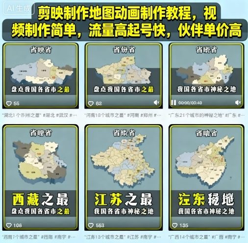 剪映制作地图动画制作教程，视频制作简单，流量高起号快，伙伴单价高客创社区-专注互联网轻资产资源整合与分享客创社区-专注互联网轻资产资源整合与分享