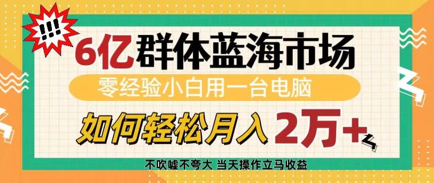 6亿群体蓝海市场，零经验小白用一台电脑，如何轻松月入2万+客创社区-专注互联网轻资产资源整合与分享客创社区-专注互联网轻资产资源整合与分享