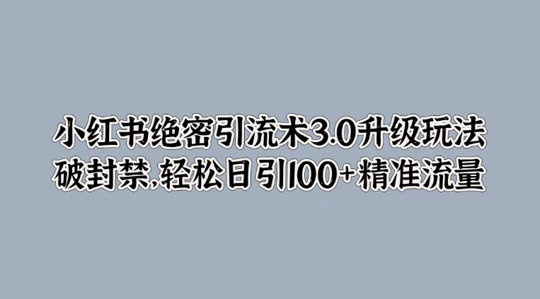 小红书绝密引流术3.0升级玩法，破封禁，轻松日引100+精准流量客创社区-专注互联网轻资产资源整合与分享客创社区-专注互联网轻资产资源整合与分享