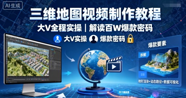 三维地图视频制作教程，大V全程实操，解读百W爆款密码客创社区-专注互联网轻资产资源整合与分享客创社区-专注互联网轻资产资源整合与分享