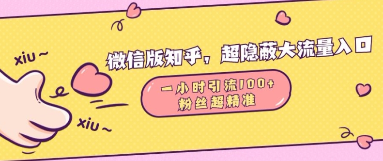 微信版知乎，超隐蔽流量入口1小时引流100人，粉丝质量超高【揭秘】客创社区-专注互联网轻资产资源整合与分享客创社区-专注互联网轻资产资源整合与分享