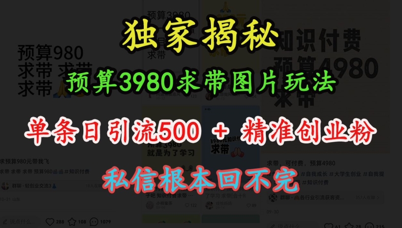 预算3980求带 图片玩法，单条日引流500+精准创业粉，私信根本回不完客创社区-专注互联网轻资产资源整合与分享客创社区-专注互联网轻资产资源整合与分享