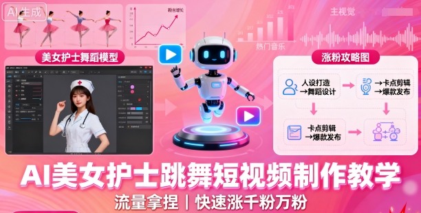 AI美女护士跳舞短视频制作教学，流量拿捏，快速涨千粉万粉【提示词+视频教程】客创社区-专注互联网轻资产资源整合与分享客创社区-专注互联网轻资产资源整合与分享