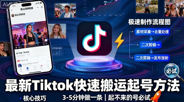最新Tiktok快速搬运快速起号方法，3-5分钟做一条，起不来的号可以试试客创社区-专注互联网轻资产资源整合与分享客创社区-专注互联网轻资产资源整合与分享