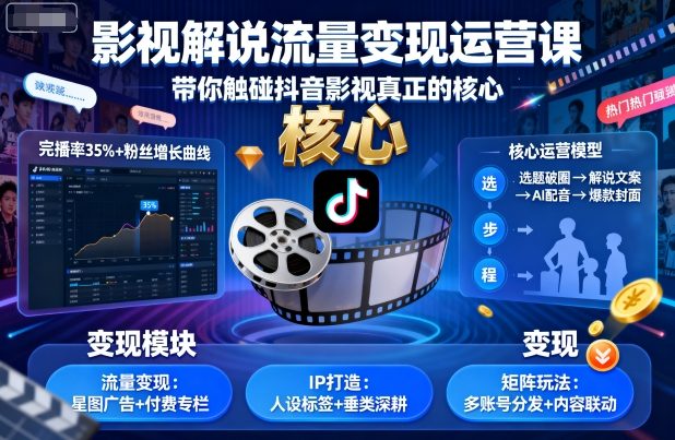 影视解说流量变现运营课，带你触碰抖音影视真正的核心客创社区-专注互联网轻资产资源整合与分享客创社区-专注互联网轻资产资源整合与分享