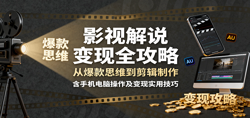 影视解说变现全攻略：从爆款思维到剪辑制作，含手机电脑操作及变现实用技巧客创社区-专注互联网轻资产资源整合与分享客创社区-专注互联网轻资产资源整合与分享