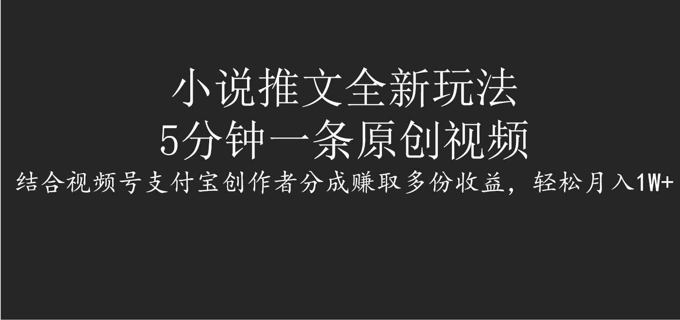 小说推文全新玩法，5分钟一条原创视频，结合视频号支付宝创作者分成赚取多份收益，轻松月入1W+客创社区-专注互联网轻资产资源整合与分享客创社区-专注互联网轻资产资源整合与分享