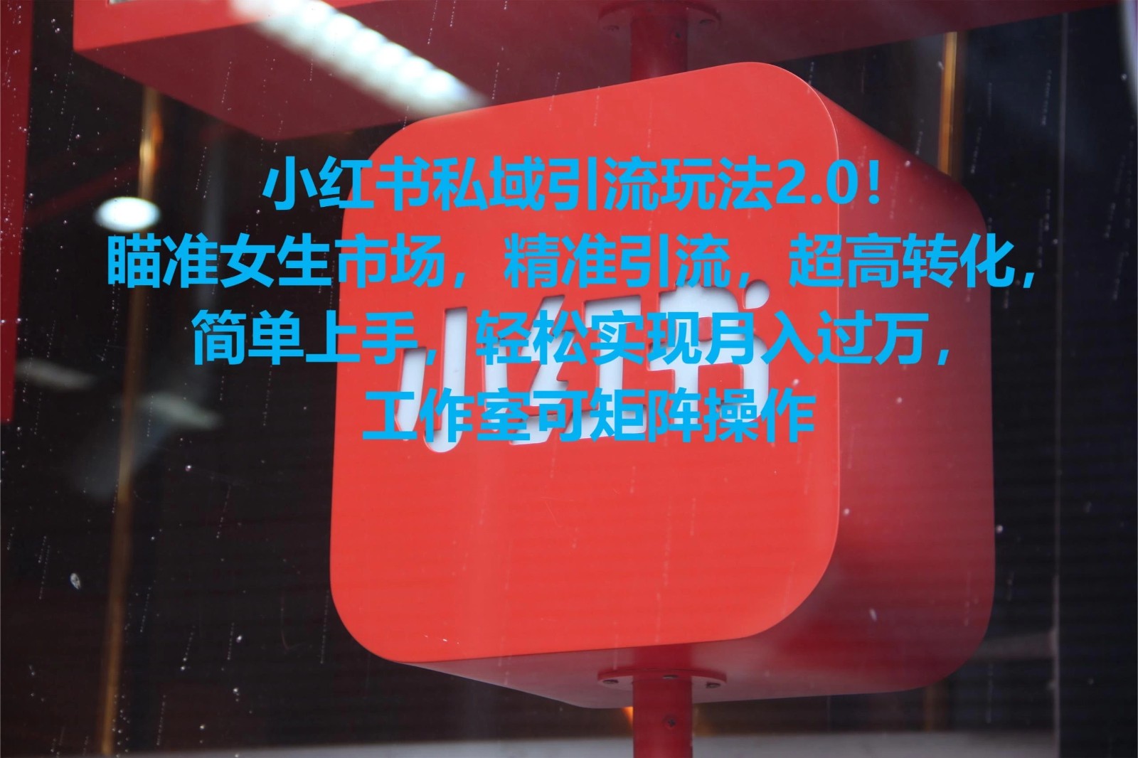 小红书私域引流玩法2.0!瞄准女生市场,精准引流,超高转化,简单上手,轻松实现月入过万,工作室可矩阵操作