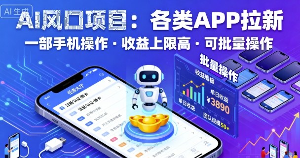 AI风口项目，各类APP拉新，一部手机就可以操作，收益上限高，可批量操作客创社区-专注互联网轻资产资源整合与分享客创社区-专注互联网轻资产资源整合与分享