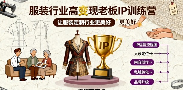 服装行业高变现老板IP训练营，让服装定制行业更美好客创社区-专注互联网轻资产资源整合与分享客创社区-专注互联网轻资产资源整合与分享