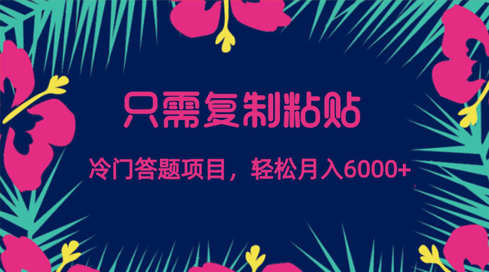 只需复制粘贴，冷门答题项目，轻松月入 6000客创社区-专注互联网轻资产资源整合与分享客创社区-专注互联网轻资产资源整合与分享