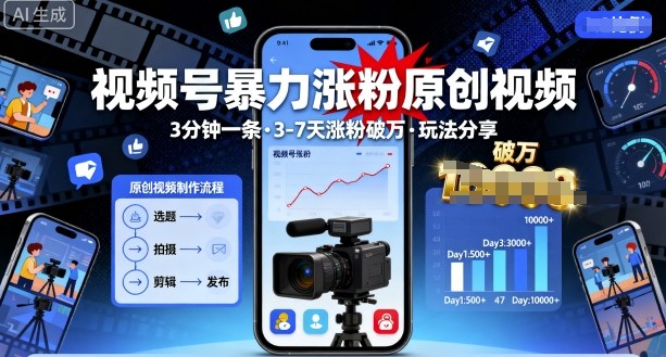 视频号暴力涨粉原创视频，3分钟一条原创视频，3-7天涨粉破万，玩法分享给你客创社区-专注互联网轻资产资源整合与分享客创社区-专注互联网轻资产资源整合与分享