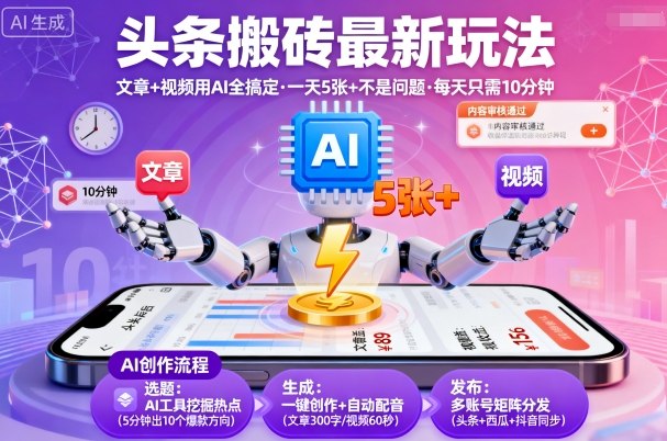 头条搬砖最新玩法，文章+视频用AI全搞定，一天5张+不是问题，每天只需10分钟客创社区-专注互联网轻资产资源整合与分享客创社区-专注互联网轻资产资源整合与分享