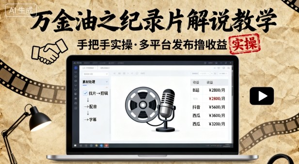 万金油之纪录片解说教学，手把手教你，完全实操，多平台发布撸收益客创社区-专注互联网轻资产资源整合与分享客创社区-专注互联网轻资产资源整合与分享