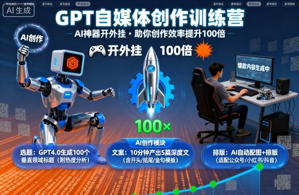 GPT自媒体创作训练营：AI神器开外挂，助你创作效率提升100倍客创社区-专注互联网轻资产资源整合与分享客创社区-专注互联网轻资产资源整合与分享