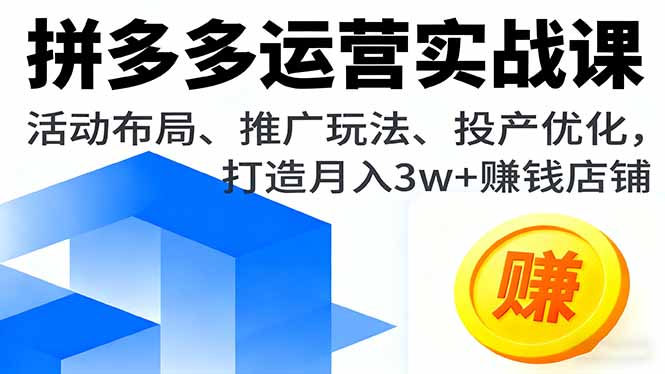 拼多多运营实战课，活动布局、推广玩法、投产优化，打造月入3w+赚钱店铺客创社区-专注互联网轻资产资源整合与分享客创社区-专注互联网轻资产资源整合与分享