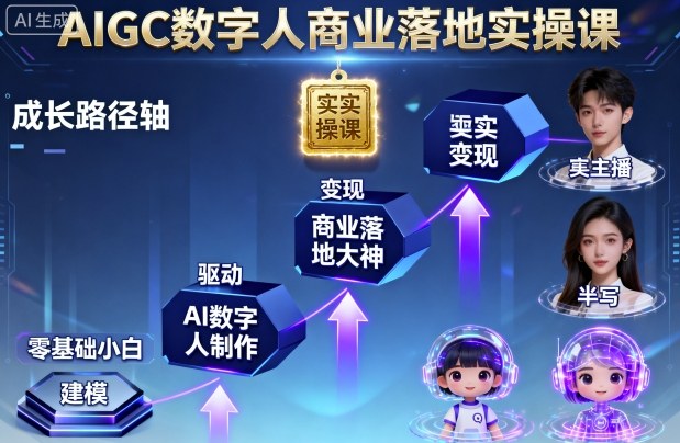 AIGC数字人商业落地实操课，从零基础小白到AI数字人大神客创社区-专注互联网轻资产资源整合与分享客创社区-专注互联网轻资产资源整合与分享