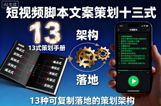 短视频脚本文案策划十三式，13种可复制落地的策划架构客创社区-专注互联网轻资产资源整合与分享客创社区-专注互联网轻资产资源整合与分享