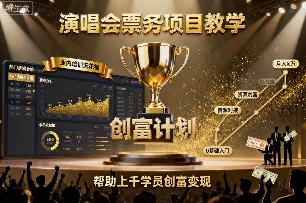 演唱会票务项目教学，业内培训天花板，帮助上千学员创富变现客创社区-专注互联网轻资产资源整合与分享客创社区-专注互联网轻资产资源整合与分享