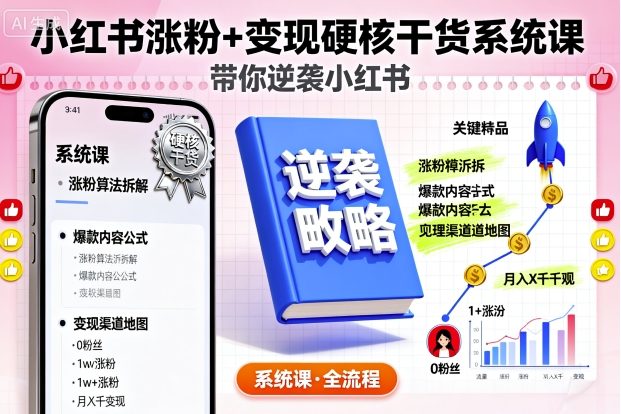 小红书涨粉+变现硬核干货系统课，带你逆袭小红书客创社区-专注互联网轻资产资源整合与分享客创社区-专注互联网轻资产资源整合与分享