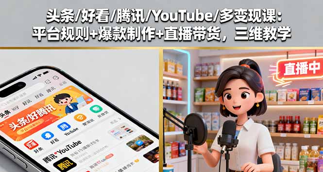头条/好看/腾讯/YouTube/多变现课：平台规则+爆款制作+直播带货，三维教学客创社区-专注互联网轻资产资源整合与分享客创社区-专注互联网轻资产资源整合与分享