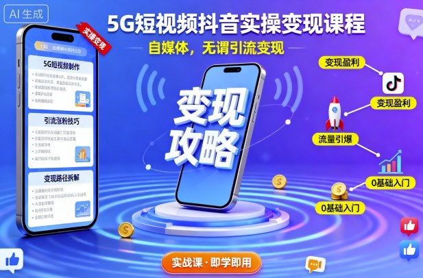 5G短视频抖音实操变现课程，自媒体，无谓引流变现客创社区-专注互联网轻资产资源整合与分享客创社区-专注互联网轻资产资源整合与分享
