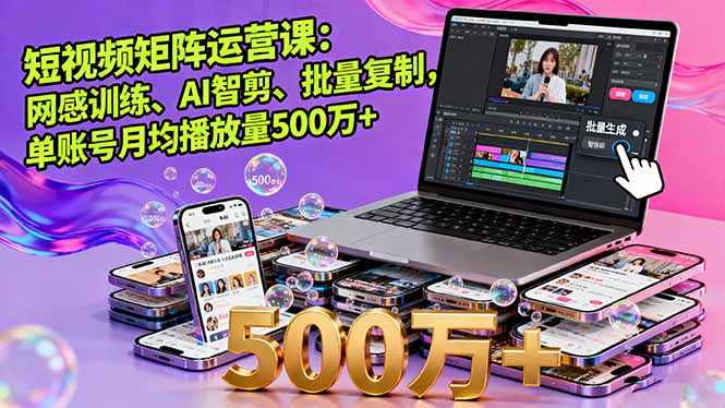 短视频矩阵运营课：网感训练、AI智剪、批量复制，单账号月均播放量500万+客创社区-专注互联网轻资产资源整合与分享客创社区-专注互联网轻资产资源整合与分享