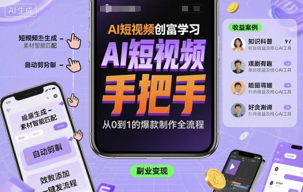 AI短视频创富学习，手把手教会你制作AI短视频客创社区-专注互联网轻资产资源整合与分享客创社区-专注互联网轻资产资源整合与分享