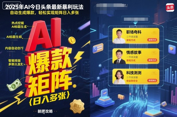 2025年AI今日头条最新暴利玩法，自动生成爆款，轻松实现矩阵日入多张客创社区-专注互联网轻资产资源整合与分享客创社区-专注互联网轻资产资源整合与分享