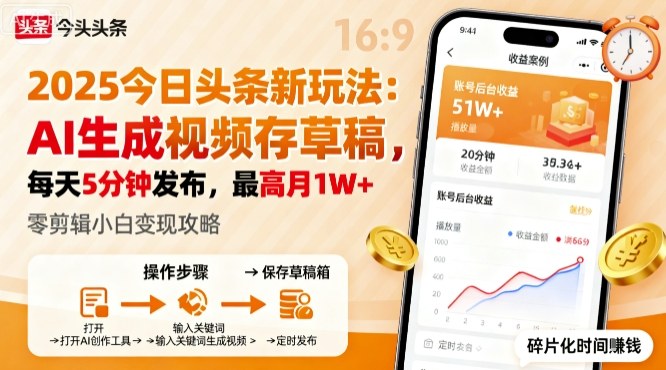 2025年今日头条躺賺新玩法，AI生成视频存草稿，每天5分钟发布，最高月1W+【揭秘】客创社区-专注互联网轻资产资源整合与分享客创社区-专注互联网轻资产资源整合与分享