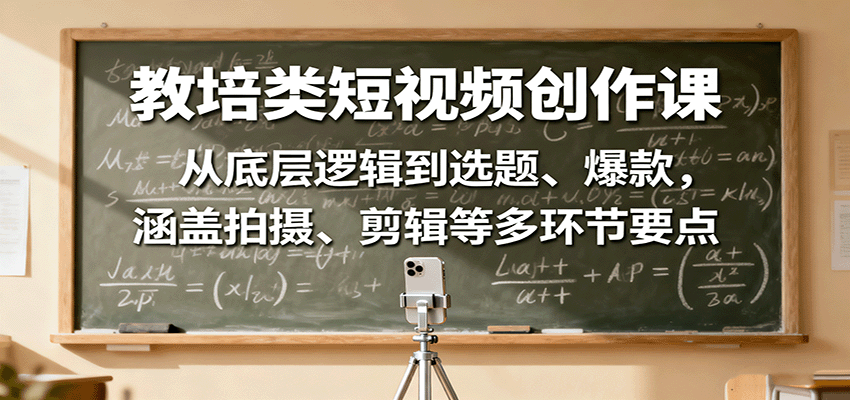 教培类短视频创作课：从底层逻辑到选题、爆款，涵盖拍摄、剪辑等多环节要点客创社区-专注互联网轻资产资源整合与分享客创社区-专注互联网轻资产资源整合与分享