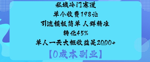 私域冷门赛道:单个收费198米引流模板简单人群精准转化45%单人一天大概收益是1k+客创社区-专注互联网轻资产资源整合与分享客创社区-专注互联网轻资产资源整合与分享