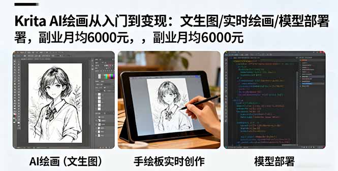 Krita AI绘画从入门到变现：文生图/实时绘画/模型部署，副业月均6000元客创社区-专注互联网轻资产资源整合与分享客创社区-专注互联网轻资产资源整合与分享