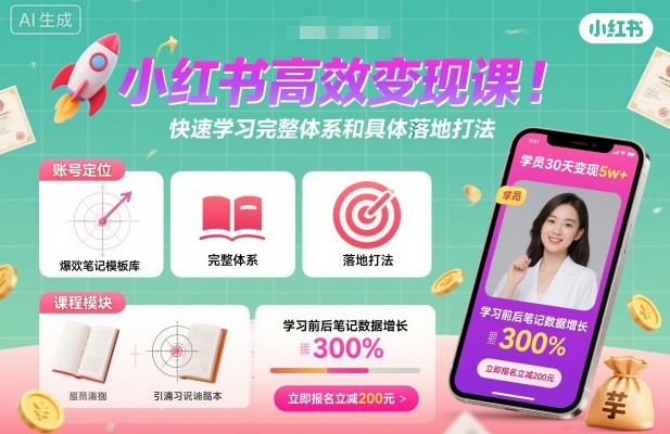 小红书高效变现课，快速学习小红书完整体系和具体落地打法客创社区-专注互联网轻资产资源整合与分享客创社区-专注互联网轻资产资源整合与分享