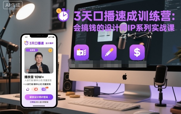 3天口播速成训练营，会搞钱的设计师IP系列实战课客创社区-专注互联网轻资产资源整合与分享客创社区-专注互联网轻资产资源整合与分享
