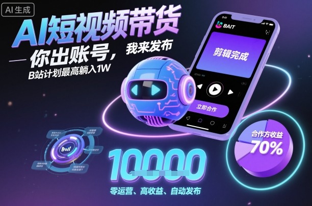 AI短视频带货，你出账号，我来发布，B站计划最高躺入1W【揭秘】客创社区-专注互联网轻资产资源整合与分享客创社区-专注互联网轻资产资源整合与分享