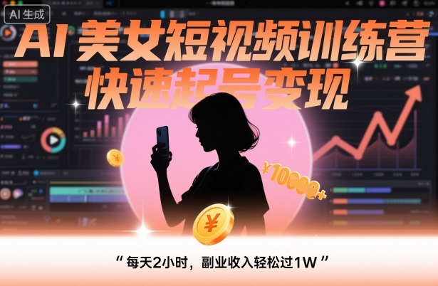 AI美女短视频训练营，快速起号变现，每天2小时，副业收入轻松过1W客创社区-专注互联网轻资产资源整合与分享客创社区-专注互联网轻资产资源整合与分享