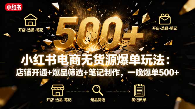小红书电商无货源爆单玩法：店铺开通+爆品筛选+笔记制作，一晚爆单500+客创社区-专注互联网轻资产资源整合与分享客创社区-专注互联网轻资产资源整合与分享