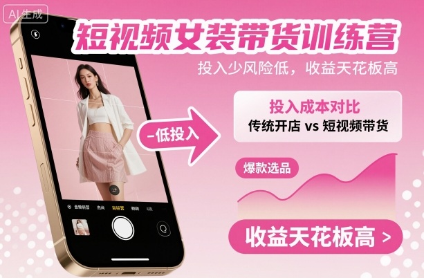 短视频女装带货训练营，投入少风险低，收益天花板高客创社区-专注互联网轻资产资源整合与分享客创社区-专注互联网轻资产资源整合与分享