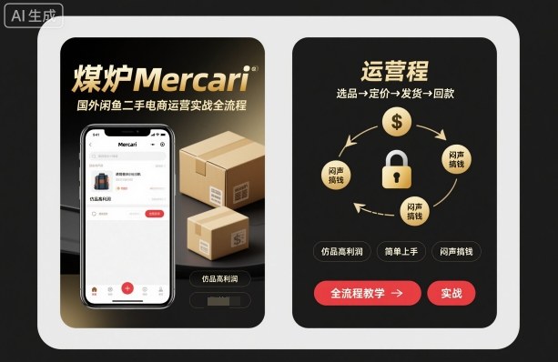 煤炉Mercari国外闲鱼二手电商运营实战全流程，仿品高利润，简单上手，闷声搞钱客创社区-专注互联网轻资产资源整合与分享客创社区-专注互联网轻资产资源整合与分享