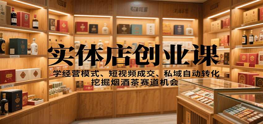 实体店创业课：学经营模式、短视频成交、私域自动转化，挖掘烟酒茶赛道机会客创社区-专注互联网轻资产资源整合与分享客创社区-专注互联网轻资产资源整合与分享