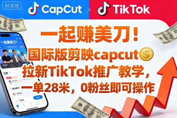 一起賺美刀！国际版剪映capcut拉新TikTok推广教学，一单28米，0粉丝即可操作(附推广入口和教学)客创社区-专注互联网轻资产资源整合与分享客创社区-专注互联网轻资产资源整合与分享