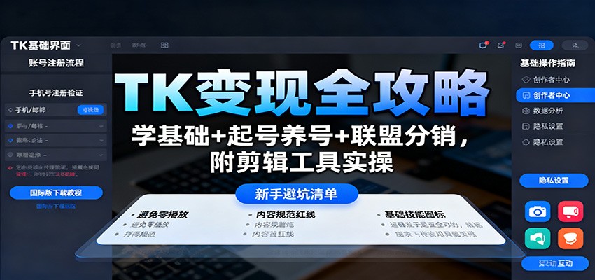 TK变现全攻略：学基础+起号养号+联盟分销，附剪辑工具实操客创社区-专注互联网轻资产资源整合与分享客创社区-专注互联网轻资产资源整合与分享