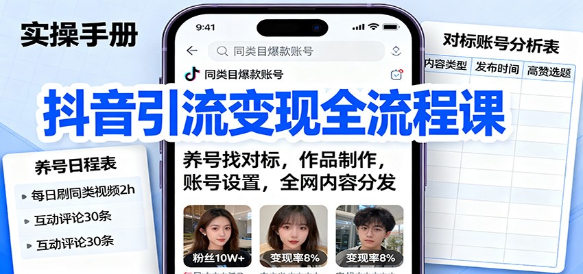 抖音引流变现全流程课：养号找对标，作品制作，账号设置，全网内容分发客创社区-专注互联网轻资产资源整合与分享客创社区-专注互联网轻资产资源整合与分享
