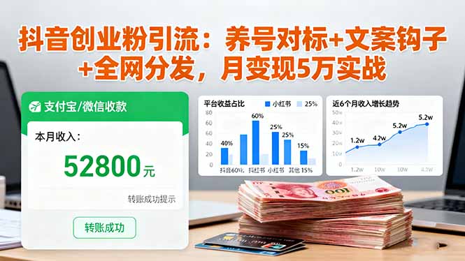抖音创业粉引流：养号对标+文案钩子+全网分发，月变现5万实战客创社区-专注互联网轻资产资源整合与分享客创社区-专注互联网轻资产资源整合与分享