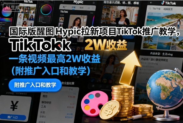 国际版醒图Hypic拉新项目TikTok推广教学，一条视频最高2W收益(附推广入口和教学)客创社区-专注互联网轻资产资源整合与分享客创社区-专注互联网轻资产资源整合与分享
