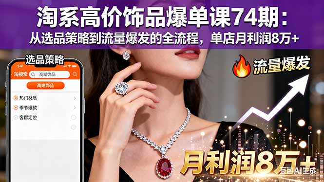 淘系高价饰品爆单课74期：从选品策略到流量爆发的全流程，单店月利润8万+-爱网创联盟